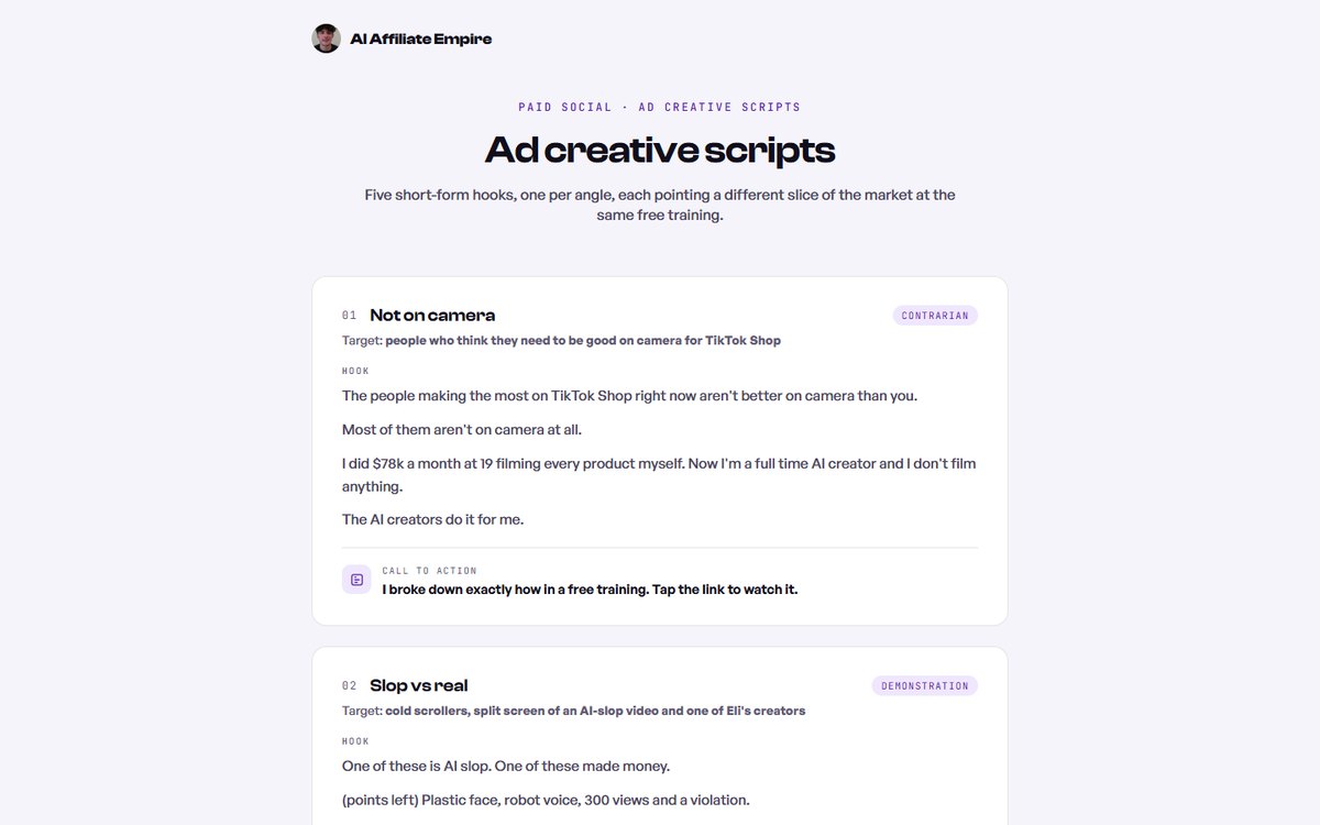 Ad creative scripts preview